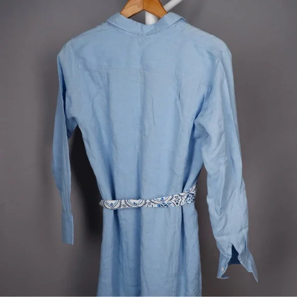 Madison Mathews 100% Linen Light Blue Maxi Shirt Dress with Tie Medium NWT - Picture 8 of 11